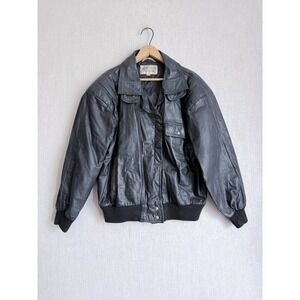 Brandon Thomas Vintage Black Leather Bomber Jacket Mens Medium 90s Flight Coat
